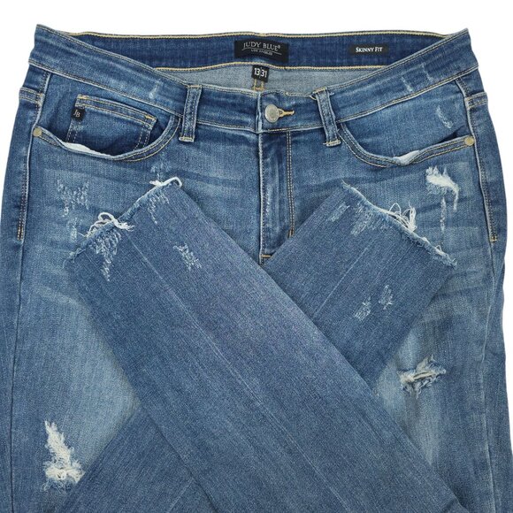 Judy Blue Jeans Skinny Fit Distressed 13/31 Raw Hem Stretch High Rise Med Wash - Picture 5 of 14